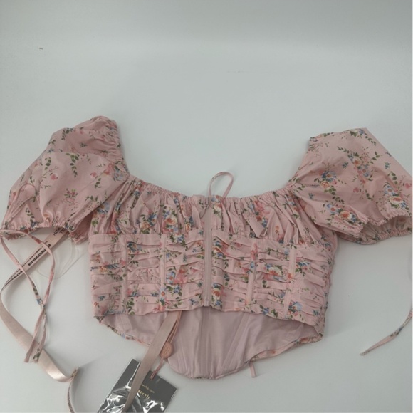 House of CB GRACIE PINK FLORAL PUFF SLEEVE CORSET TOP Size Large New with Tag - Picture 13 of 16